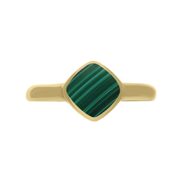 9ct Yellow Gold Malachite Curved Square Cushion Ring, R406