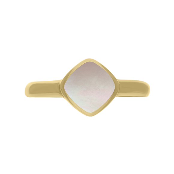9ct Yellow Gold Pink Mother of Pearl Cushion Ring, R406.