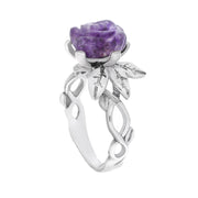 Sterling Silver 10mm Blue John Tuberose Rose Leaf Twist Ring - Medium (Size M)