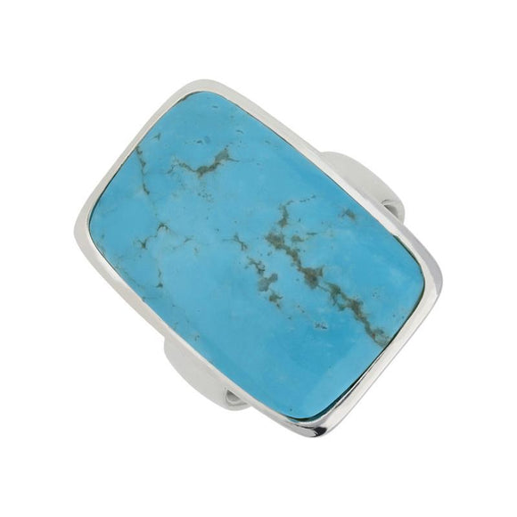 00122351 C W Sellors Sterling Silver Turquoise Large Long Chunky Oblong Ring, R836.