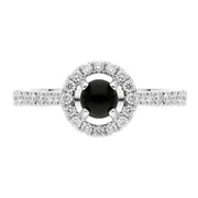 18ct White Gold Whitby Jet 0.33ct Diamond Round Halo Ring, R898.