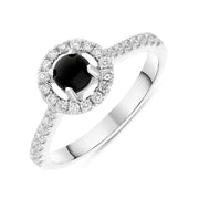 18ct White Gold Whitby Jet 0.33ct Diamond Round Halo Ring, R898.