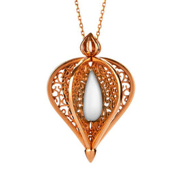 Rose Gold Vermeil Bauxite Flore Filigree Droplet Necklace P2330C