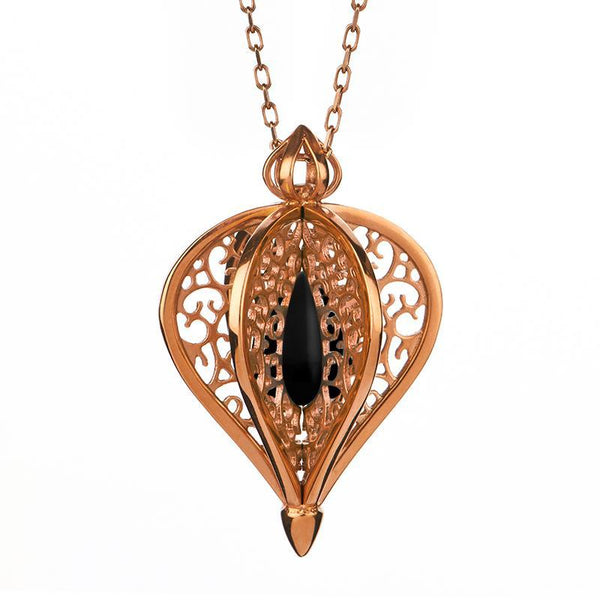 Rose Gold Vermeil Whitby Jet Flore Filigree Small Necklace P2338C