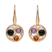 Rose Gold Vermeil Whitby Jet Amethyst Amber Bubble Drop Earrings, E2529.