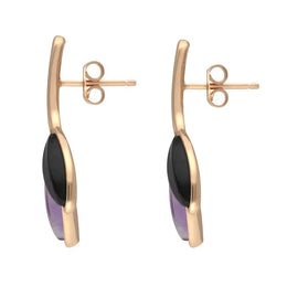 Rose Gold Vermeil Whitby Jet Amethyst Two Leaf Drop Stud Earrings E2433