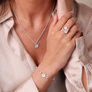 Sterling Silver Pearl & Diamond Three Flower Bracelet