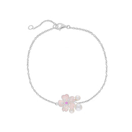 Silver Pearl/ Pink Sapphire Cherry Blossom Flower Bracelet