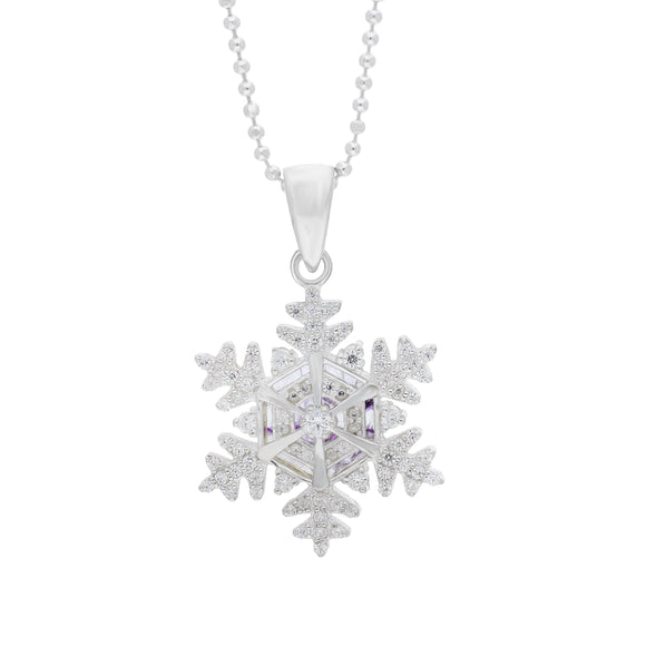 Silver &amp; White Cz/Blue John 20Mm Snowflake Pendant
