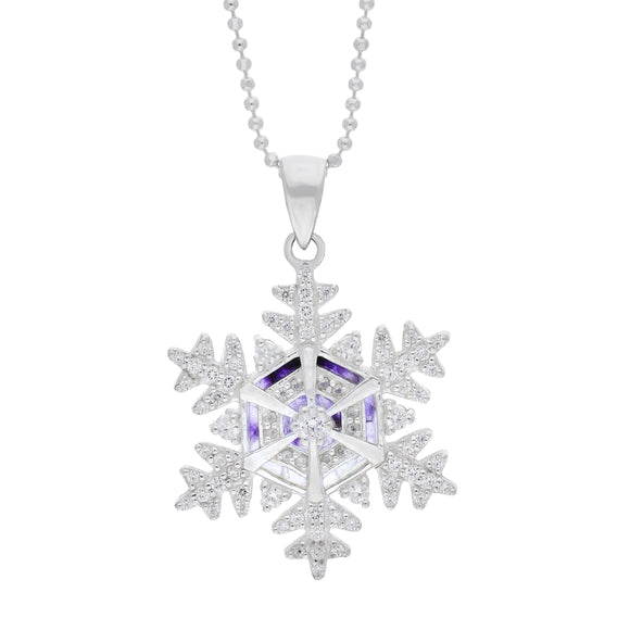 Silver &amp; White Cz/Blue John 26Mm Snowflake Pendant