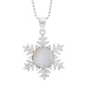 Sterling Silver 30mm Cubic Zirconia & White Mother of Pearl Snowflake Pendant