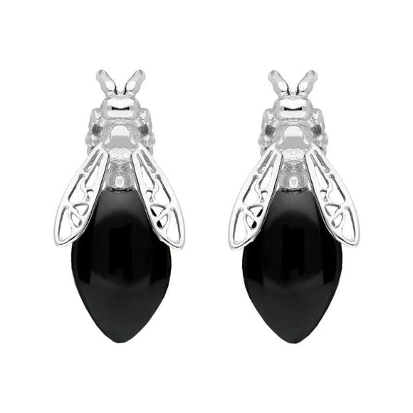 Sterling Silver Whitby Jet Bee Stud Earrings, E2424.