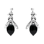 00182474 Sterling Silver Whitby Jet Small Bee Drop Earrings, E2423.