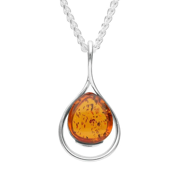 Sterling Silver Amber Open Twist Pear Drop Necklace P2842