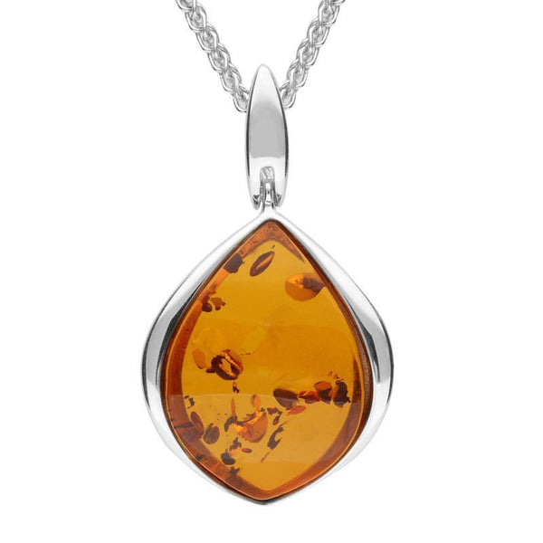 SILVER AND AMBER CURVED PEAR DROP NECKLACE