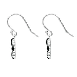 Sterling Silver Whitby Jet 4 stone Cross Drop Earrings