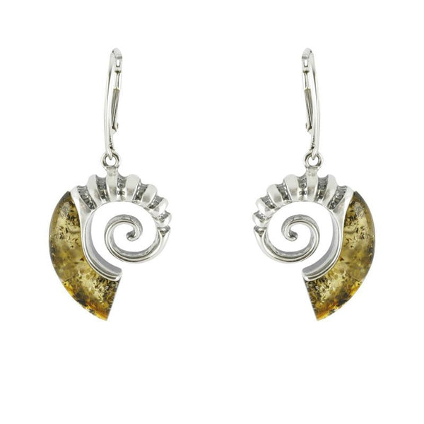 Sterling Silver Baltic Amber Shell Drop Earrings E1766