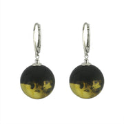 Silver Baltic Green Amber Bead Drop Earrings E1763
