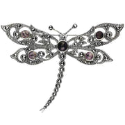 Sterling Silver Blue John Marcasite Five Stone House Style Dragonfly Brooch M324