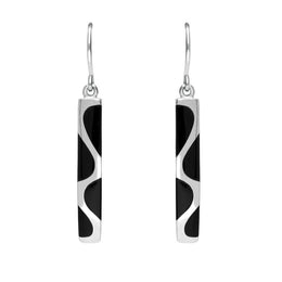 Silver Whitby Jet 4 Stone Slim Hook Drop Earrings E555