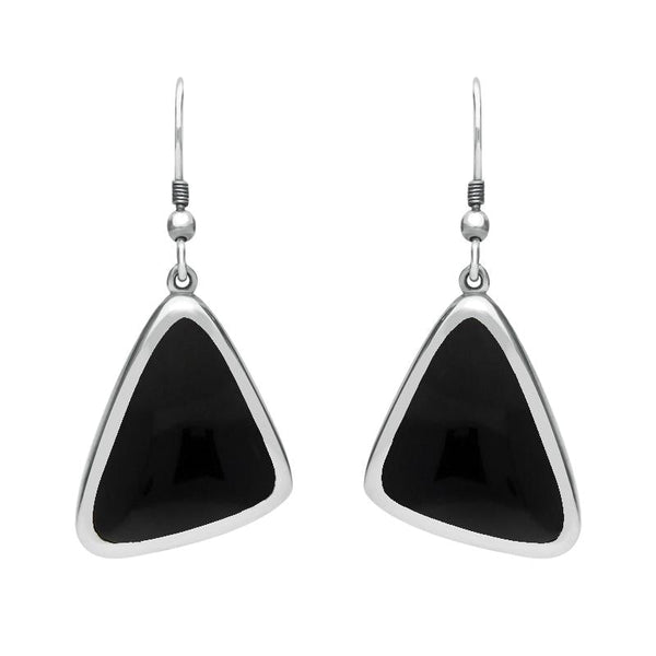 Sterling Silver Whitby Jet Abstract Triangle Hook Drop Earrings