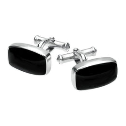 Sterling Silver Whitby Jet Barrel Cufflinks CL130