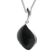 Sterling Silver Whitby Jet Curved Pear Necklace, P2353