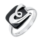 Sterling Silver Whitby Jet Cushion Pattern Ring R877