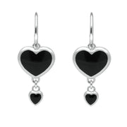 Silver Whitby Jet Double Heart Hook Earrings E2259