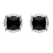 Silver Whitby Jet Fancy Cushion Stud Earrings E2125