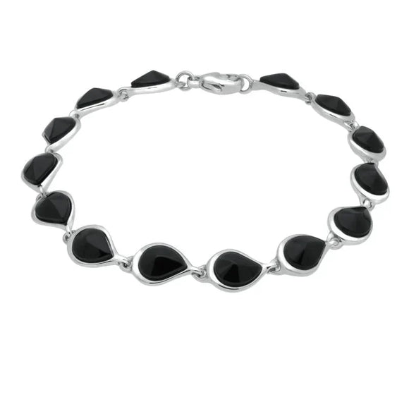 Silver Whitby Jet Fourteen Stone Offset Pear Bracelet B953