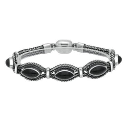 Sterling Silver Whitby Jet Foxtail Five Stone Marquise Bracelet D