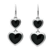 Sterling Silver Whitby Jet Eclipse Graduated Heart Hook Earrings. E2012.
