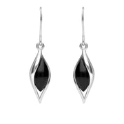 Sterling Silver Whitby Jet Graduated Twist Drop Earrings. E1769.