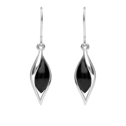 Sterling Silver Whitby Jet Graduated Twist Drop Earrings. E1769.