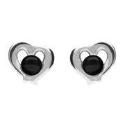Sterling Silver Whitby Jet Heart Outline Stud Earrings. E1911.