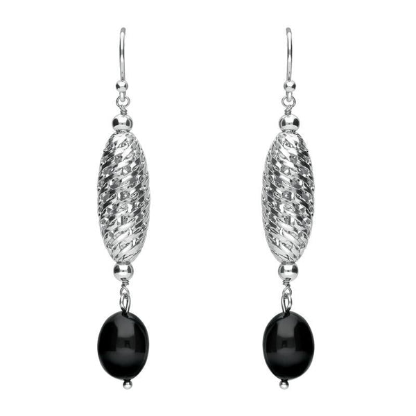 Silver Whitby Jet Lattice Drop Earrings. E1552.