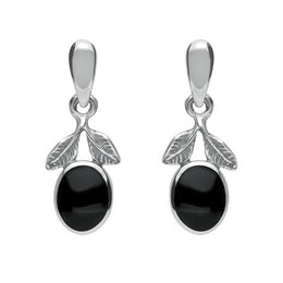 Sterling Silver Whitby Jet Heritage Leaf Drop Earrings E025