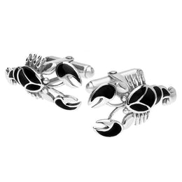Sterling Silver Whitby Jet Lobster Cufflinks. CL516.