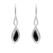 Sterling Silver Whitby Jet Marquise Beaded Edge Earrings. E1616.