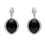 Sterling Silver Whitby Jet Marquise Drop Earrings. E1953.