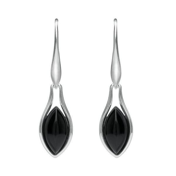 Sterling Silver Whitby Jet Marquise Part Set Drop Earrings E1814