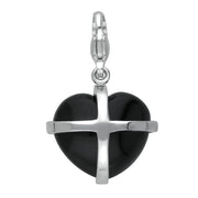 Silver Whitby Jet Medium Cross Heart Charm G481