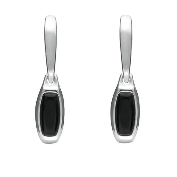 Sterling Silver Whitby Jet Oblong Hinged Drop Earrings E2127