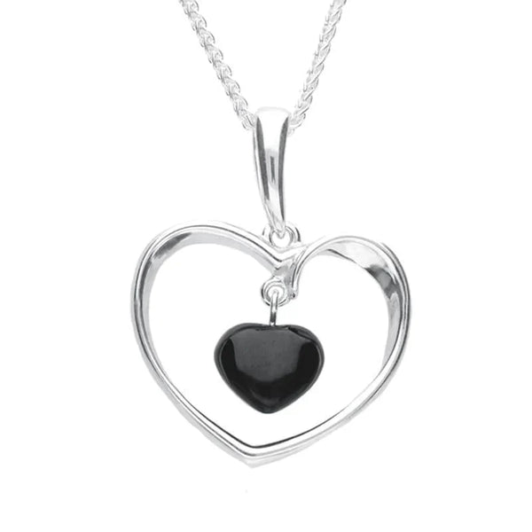 Silver Whitby Jet Open Heart Necklace P2838