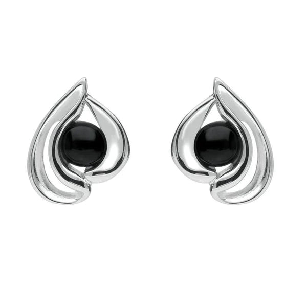 Sterling Silver Whitby Jet Open Teardrop Stud Earrings. E1907.