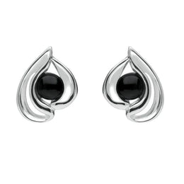 Sterling Silver Whitby Jet Open Teardrop Stud Earrings. E1907.