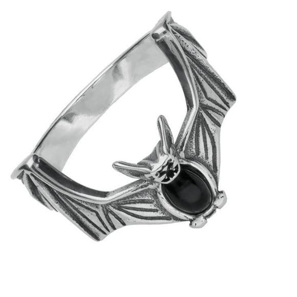 Silver Whitby Jet Oval Belly Bat Ring R721