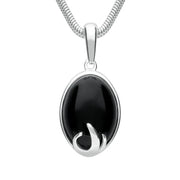 Sterling Silver Whitby Jet Oval Claw Necklace. P1978.