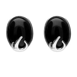 Silver Whitby Jet Oval Claw Stud Earrings E1578